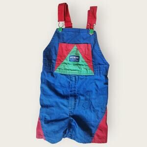 Osh Kosh B'gosh Shortalls Unisex Kids Sz 7 Blue Colorblock Scovil VTG USA